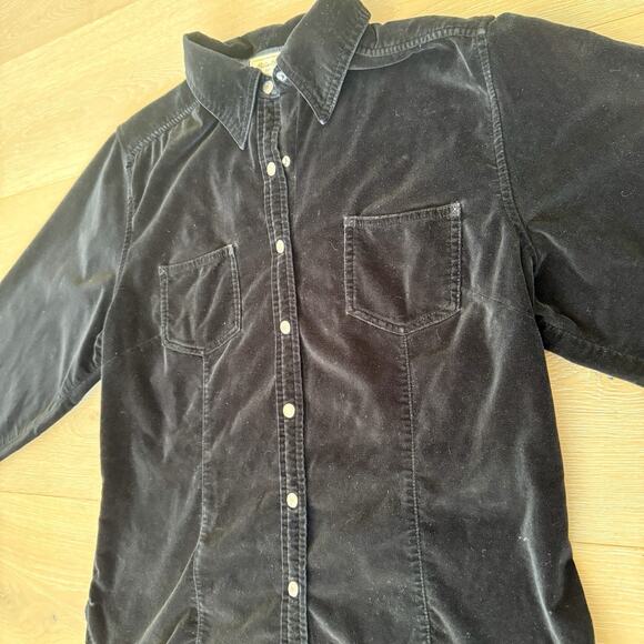 Eddie Bauer Black Snap Front Velour Top Women's Tall M Shirt Cotton Heavyweight - Picture 10 of 10